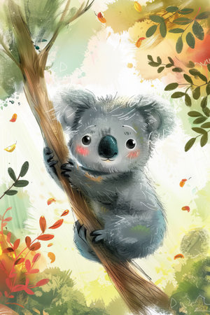 cute koala with nature background. children illustrationの素材