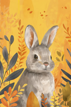 cute rabbit with nature background. children illustrationの素材