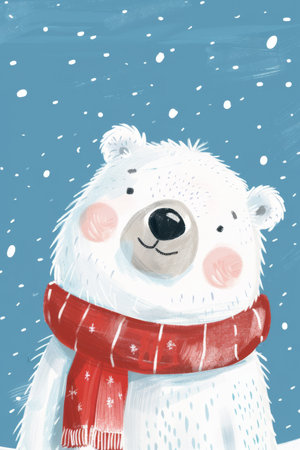 cute polar bear with winter background. children illustrationの素材