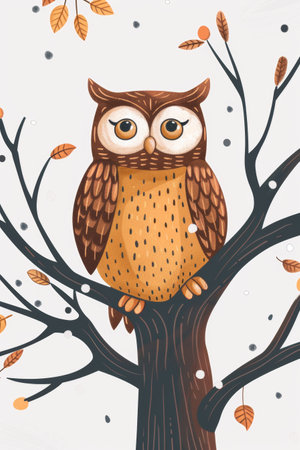 cute owl with nature background. children illustrationの素材