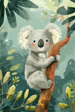 cute koala with nature background. children illustrationの素材