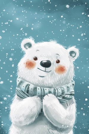 cute polar bear with winter background. children illustrationの素材