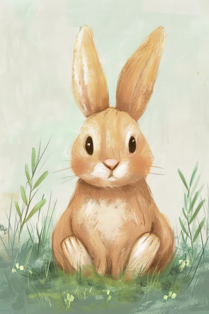 cute rabbit with nature background. children illustrationの素材