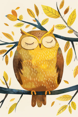 cute owl with nature background. children illustrationの素材