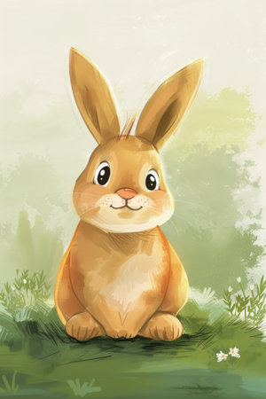 cute rabbit with nature background. children illustrationの素材