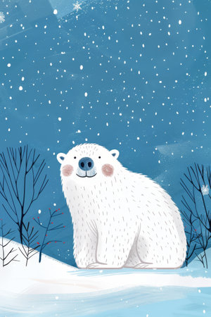 cute polar bear with winter background. children illustrationの素材
