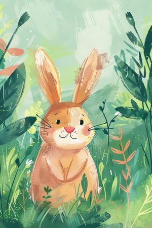 cute rabbit with nature background. children illustrationの素材