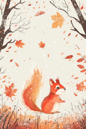 cute squirrel in autumn forest. children illustrationの素材