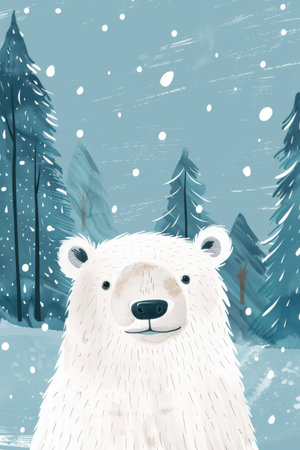 cute polar bear with winter background. children illustrationの素材