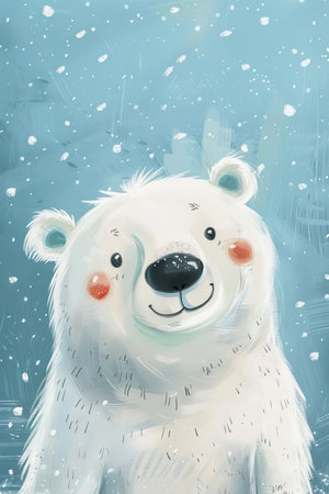 cute polar bear with winter background. children illustrationの素材
