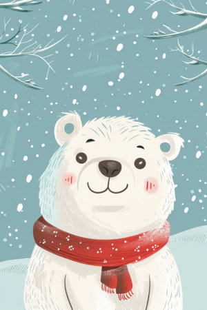 cute polar bear with winter background. children illustrationの素材