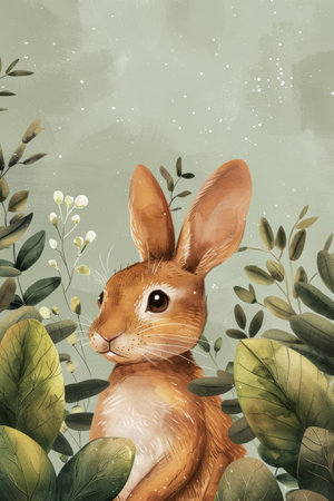cute rabbit with nature background. children illustrationの素材