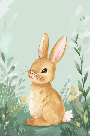 cute rabbit with nature background. children illustrationの素材