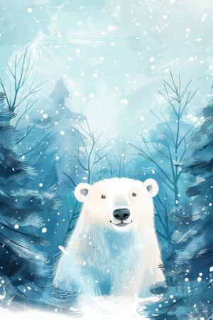 cute polar bear with winter background. children illustrationの素材