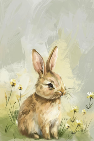 cute rabbit with nature background. children illustrationの素材