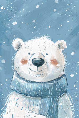 cute polar bear with winter background. children illustrationの素材
