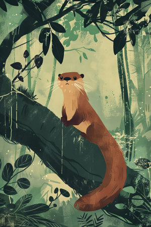 cute otter with nature background. children illustrationの素材