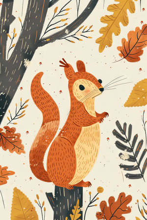 cute squirrel in autumn forest. children illustrationの素材