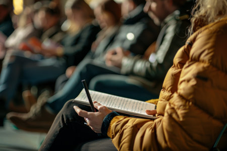 person attending a workshop and taking notesの素材