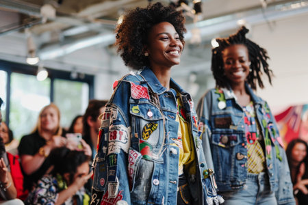diverse models are confidently showcasing unique clothing made from upcycled materialsの素材