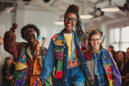diverse models are confidently showcasing unique clothing made from upcycled materialsの素材