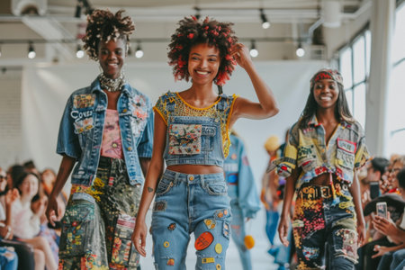 diverse models are confidently showcasing unique clothing made from upcycled materialsの素材