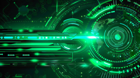 green glowing style hud portal technology backgroundの素材