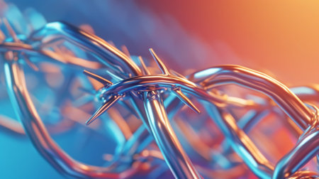abstract chrome barbed wire with rainbow aesthetic backgroundの素材