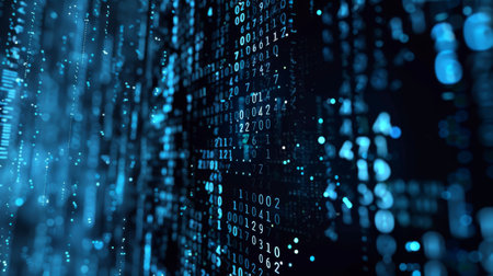 abstract matrix code numbers displayed on a dark backgroundの素材