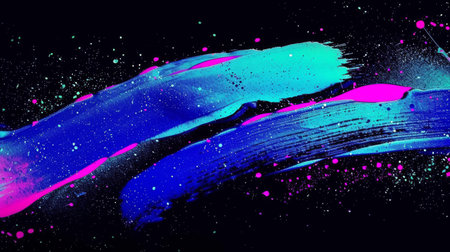 brush stroke of blue and purple paint spray on a black backgroundの素材