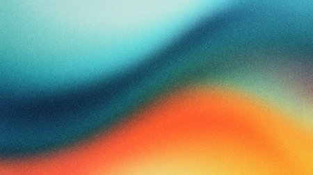 emerald green, sapphire blue, and fiery orange grainy blur gradient abstract backgroundの写真素材