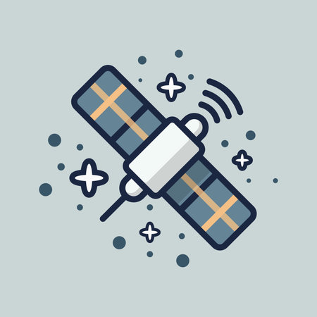 Satellite icon. Vector illustration in flat linear style. Isolated on grey background.のイラスト素材