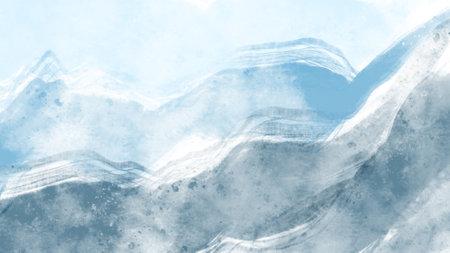Abstract watercolor background. Digital art painting. Landscape with mountains.の写真素材