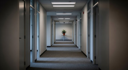 Interior of an office building with a long corridor. 3d renderingの素材