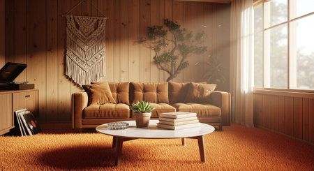 interior with brown sofa. 3d rendered illustration mock up.の素材