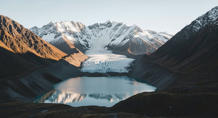 Mountain lake in the mountains at sunset. Landscape with a lake.の素材