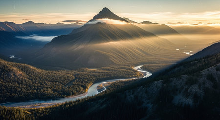 Sunrise over the Banff National Park, Alberta, Canada.の素材