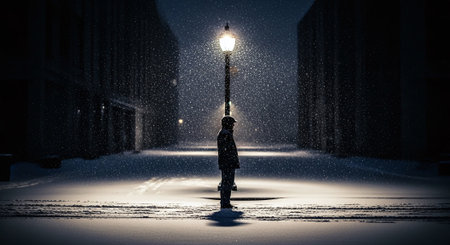 Silhouette of businesswoman standing on street and holding light bulbの素材