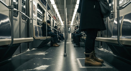 passenger in the subway car on the platform of the metro stationの素材