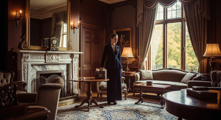 Elegant young woman in luxury classic interior. Retro style.の素材