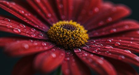 Beautiful red gerbera flower with dew drops close upの素材