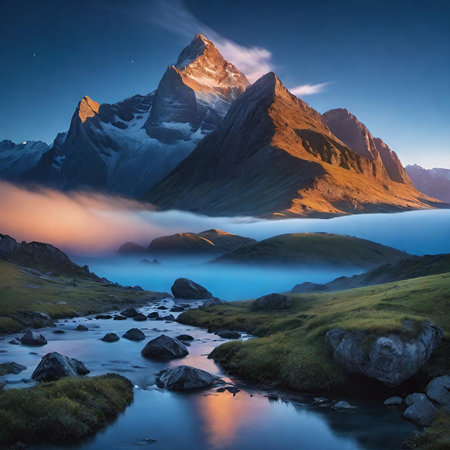 Matterhorn and Zermatt lake at sunrise, Switzerland.の素材