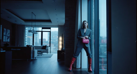 Beautiful woman in a business suit is standing in the office.の素材