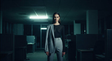 Fashionable young woman in a business suit posing in the officeの素材