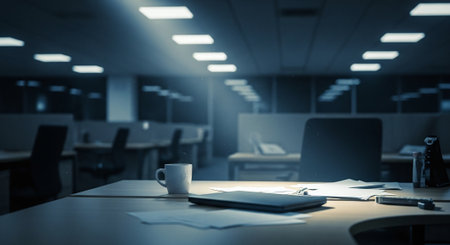 Modern office interior. 3d rendering toned image double exposure blurの素材