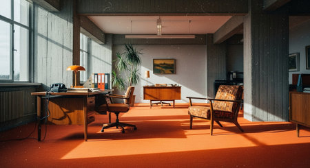 Interior of a modern office with wooden furniture and armchairs.の素材