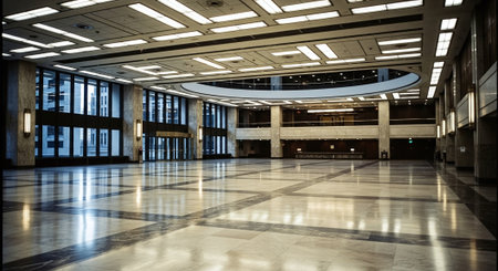 interior of modern office building, wide angle view with glass wallの素材
