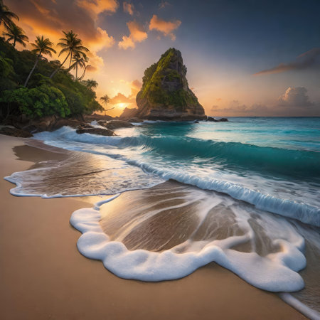 Tropical beach at sunset. Thailand, Phuket.の素材