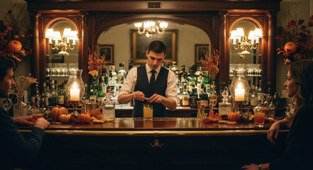 Barman making a cocktail in a halloween cocktail bar.の素材