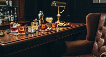 Alcoholic cocktails on the table in a pub or restaurant.の素材